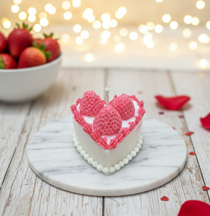 Strawberry Heart Shape Cake Candle Strawberry Heart Shape Cake Candle